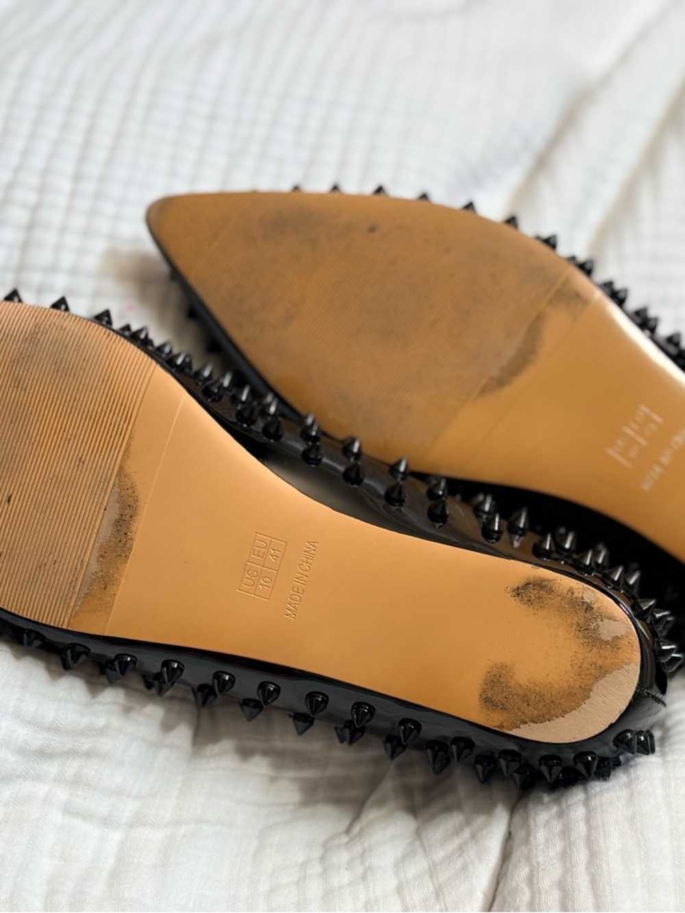 Black Spike-Embellished Women’s Ballet Flats - Picture 2 of 3